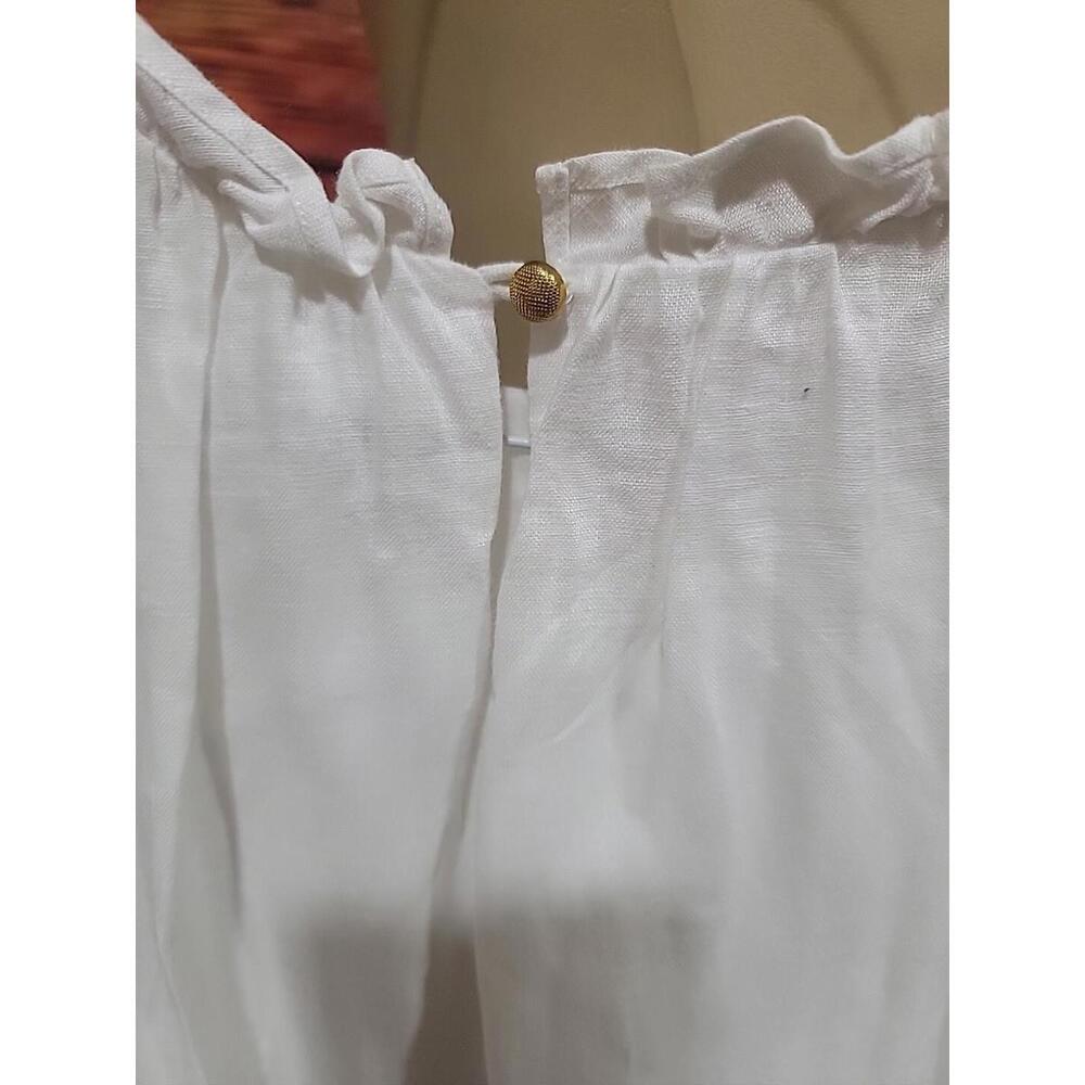 Massimo Dutti Linen Size 9-10 White Ruffles Lined Girls Dress #W2 - Picture 5 of 11
